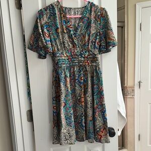 Paisley Print Short Sleeve Dress in Multicolor